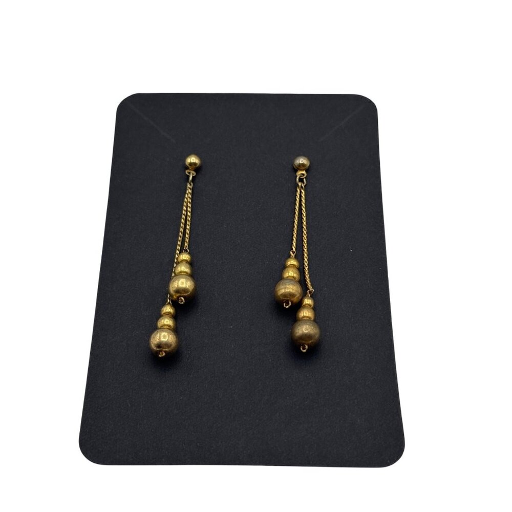 Delicate Goldtone Chain Dangle Earrings With Bead Accents Lightweight Vintage